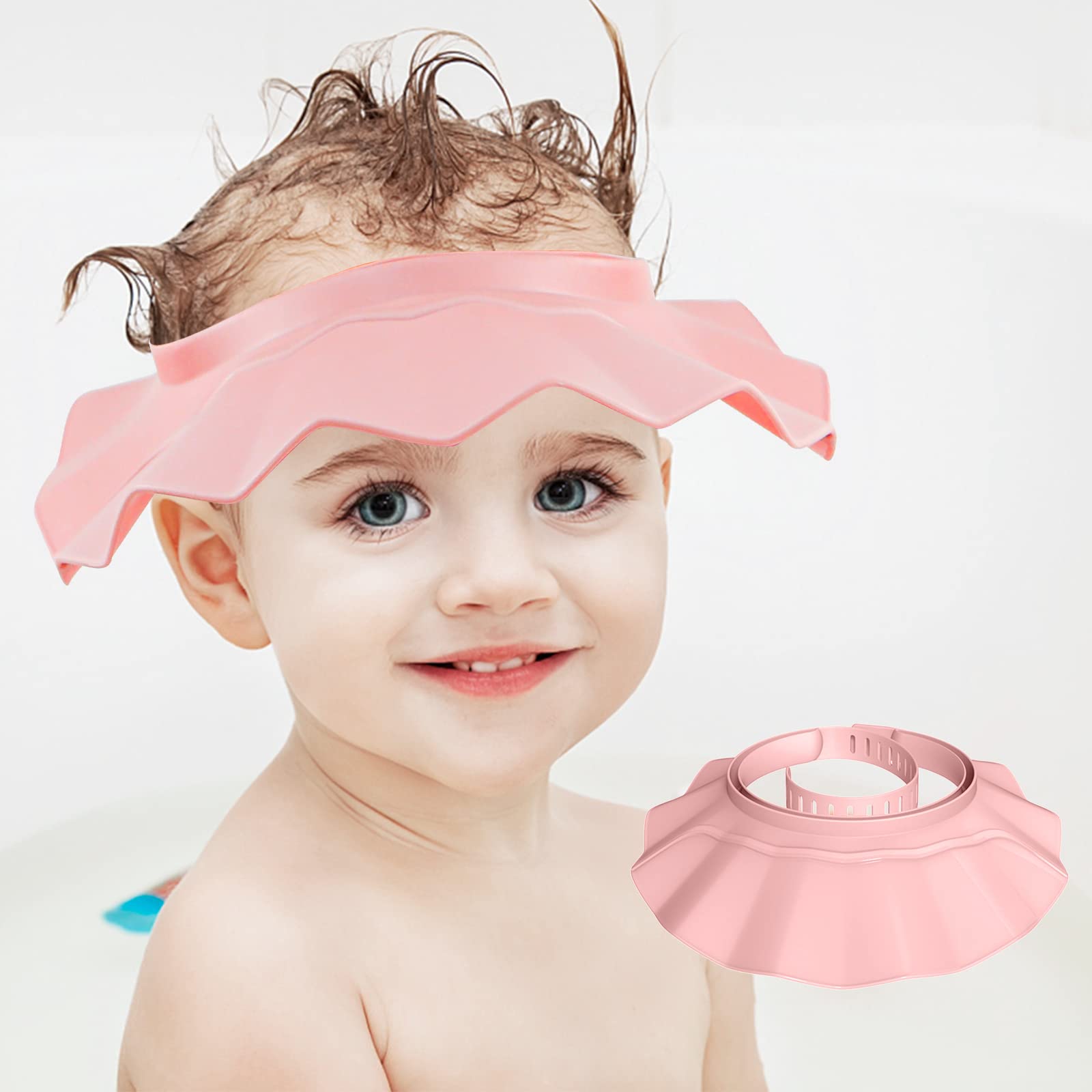 Piyl Baby Kids Shower Cap Shampoo Bath Bathing Hat Silicone Adjustable,Protection Eye Ear for Toddler, Baby, Kids, Children (Pink,6 Months-12 Years old/15.8-22.8In)