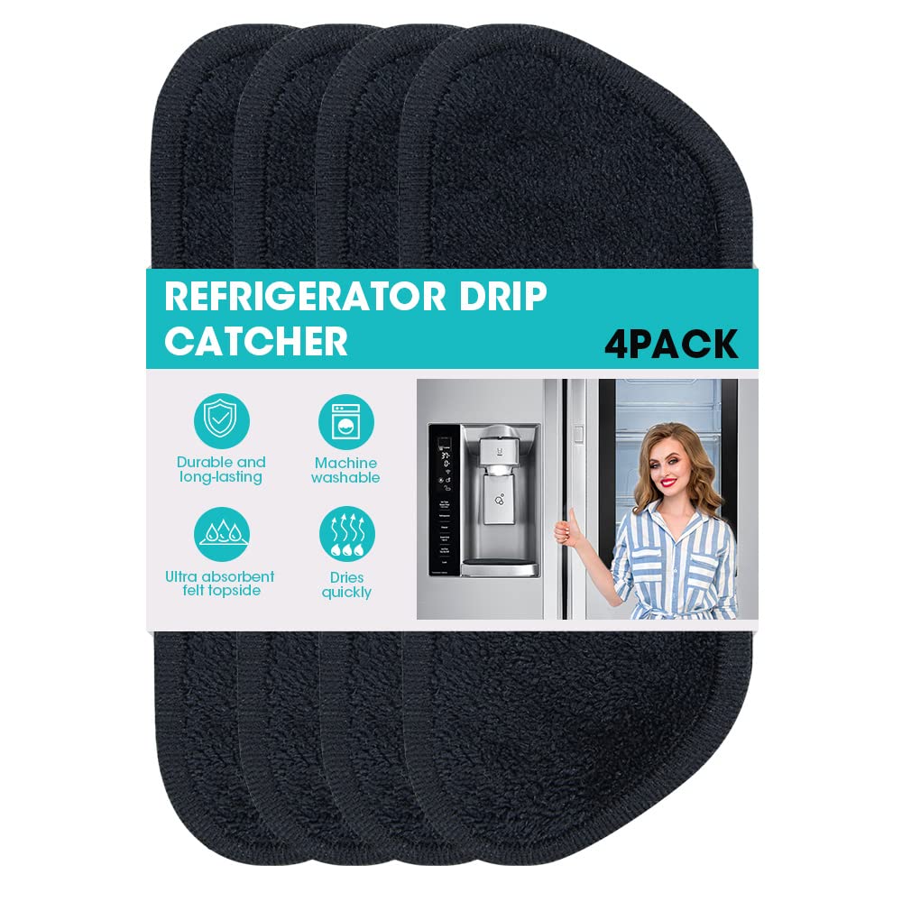 4 Pcs Refrigerator Water Drip Catcher, Fridge Absorbent Mat Water Drip Tray Splash Guard Pads Catcher for Whirlpool,Samsung Refrigerator Water Drip Pan &Ice Dispenser Accessories-Rectangular,Black