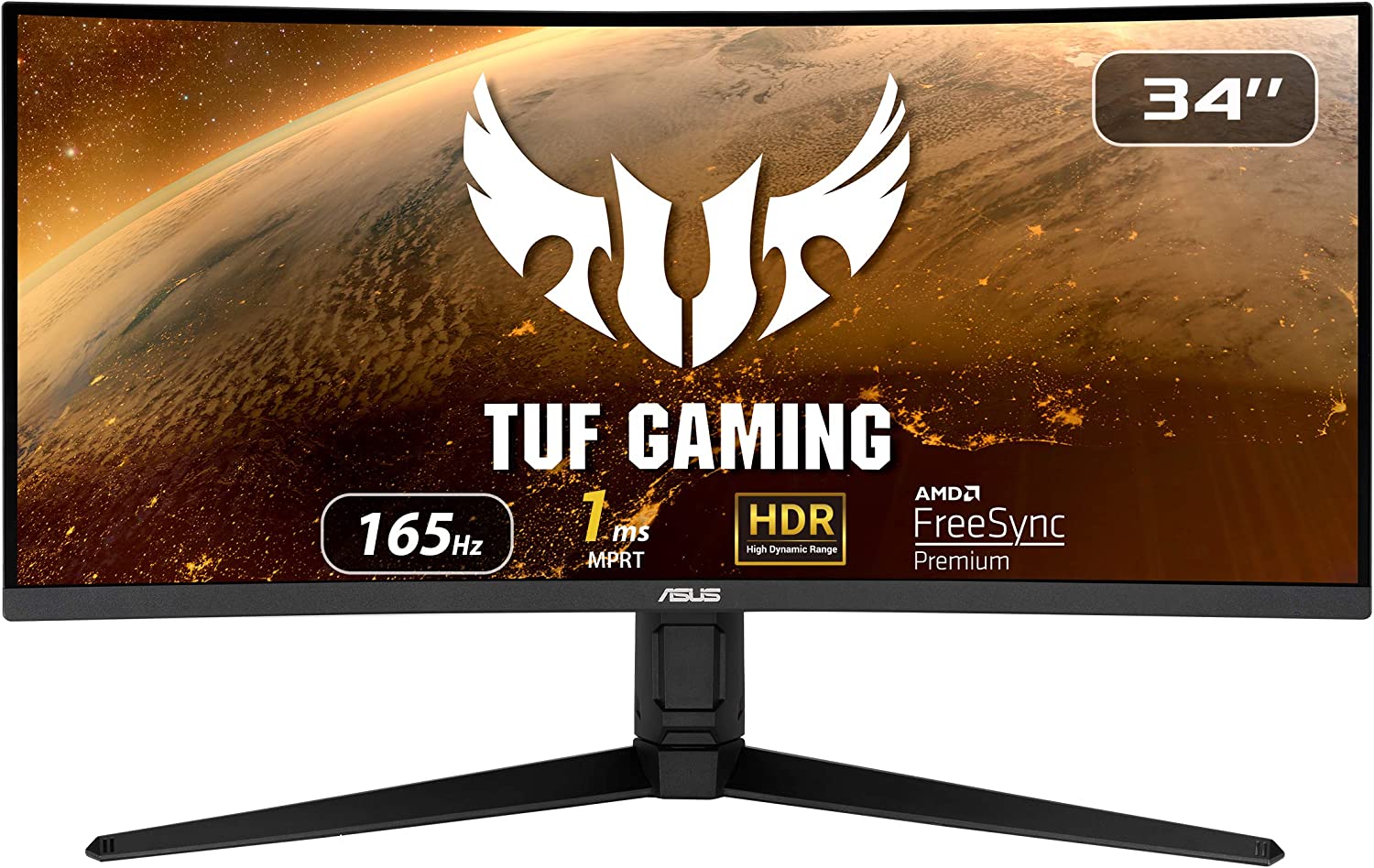         ASUS TUF Gaming VG34VQL1B 34” Curved HDR Monitor, WQHD (3440x1440), 165Hz, 1ms, Extreme Low Motion Blur, FreeSync Premium, Eye Care, DisplayPort HDMI USB, Height Adjustable, DisplayHDR 400, Bl