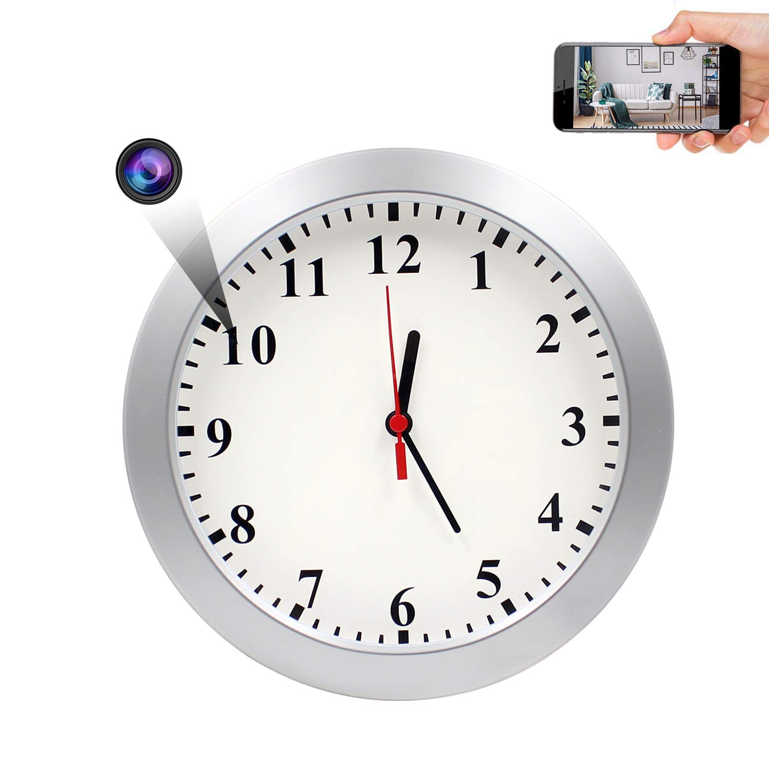 AMCSXH Spy Hidden Wall Clock Camera, HD 1080P WiFi Camera Wall Clock, Security for Home and Office, Nanny Cam/Pet Cam/Wall Clock Cam, Remote-Real Time Video, Support iOS/Android, Video only
