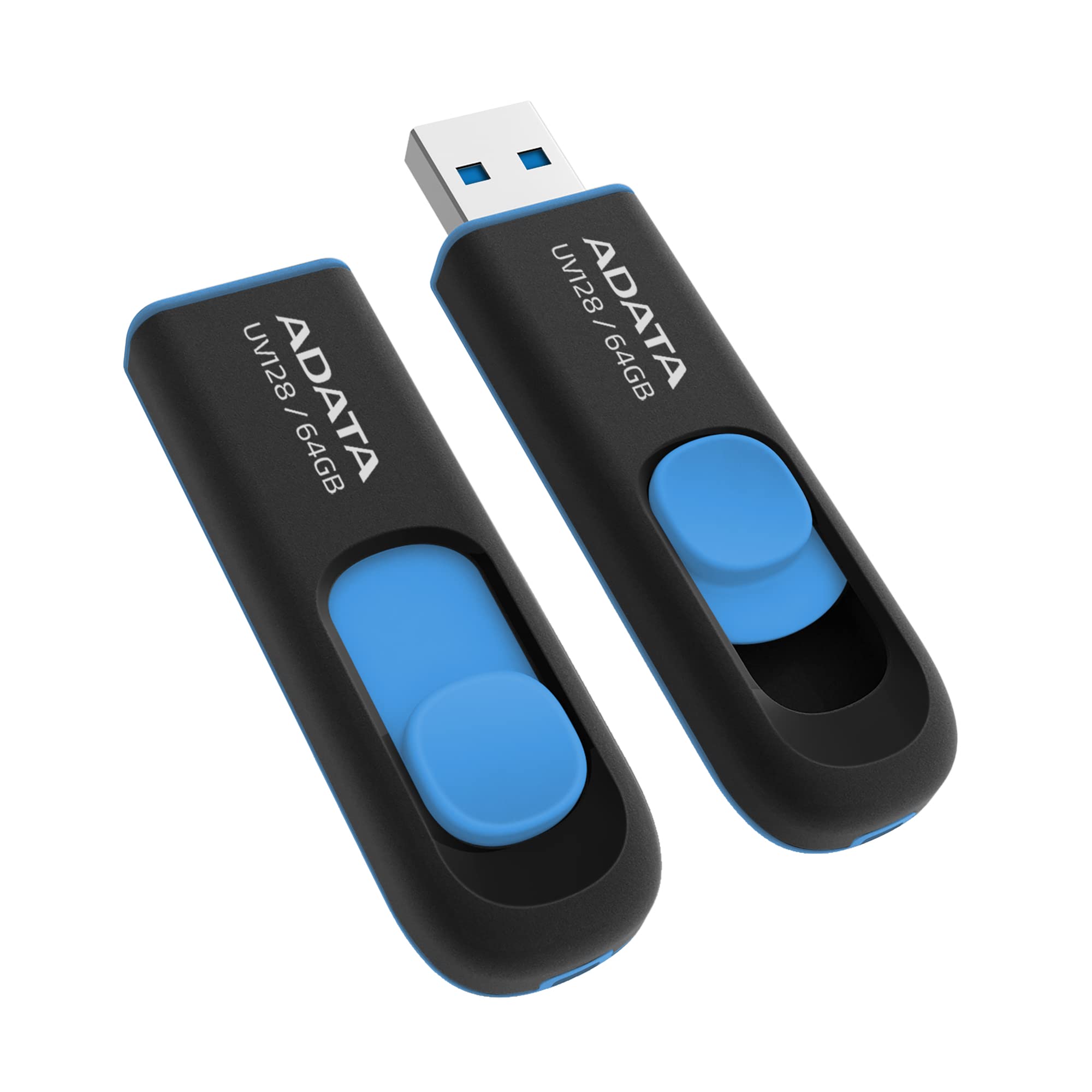 ADATA UV128 64GB USB 3.0 Retractable Capless Flash Drive, Blue (AUV128-64G-RBE)