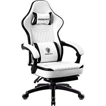          Dowinx Gaming Chair Breathable PU Leather Gamer Chair with Pocket Spring Cushion, Ergonomic Computer Chair with Massage Lumbar Support,Adjustable Swivel Task Chair with Footrest(Black&White) 