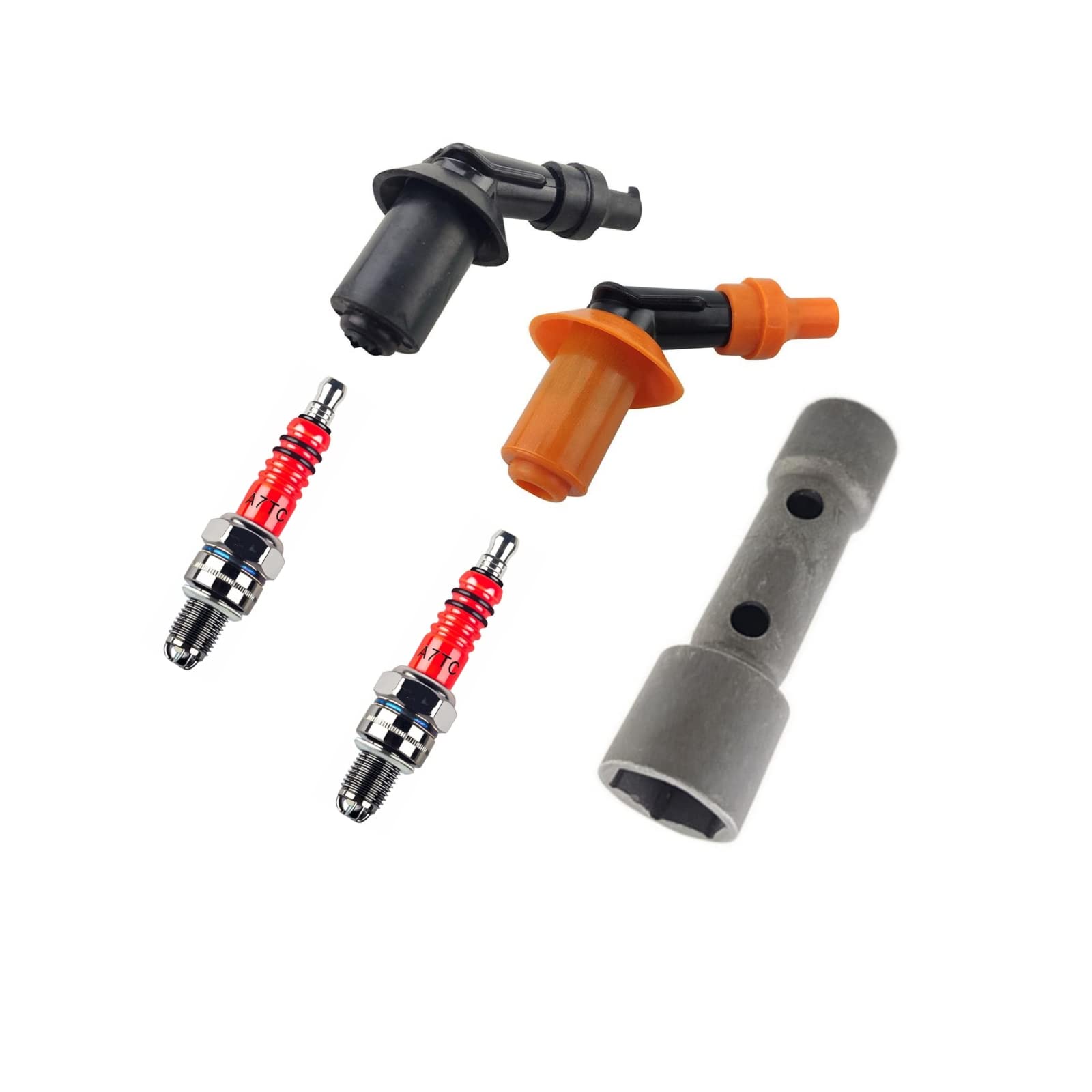 GY6 high-performance electrode spark plug A7TC+resistance spark plug cap+GY6 double-end spark plug tool