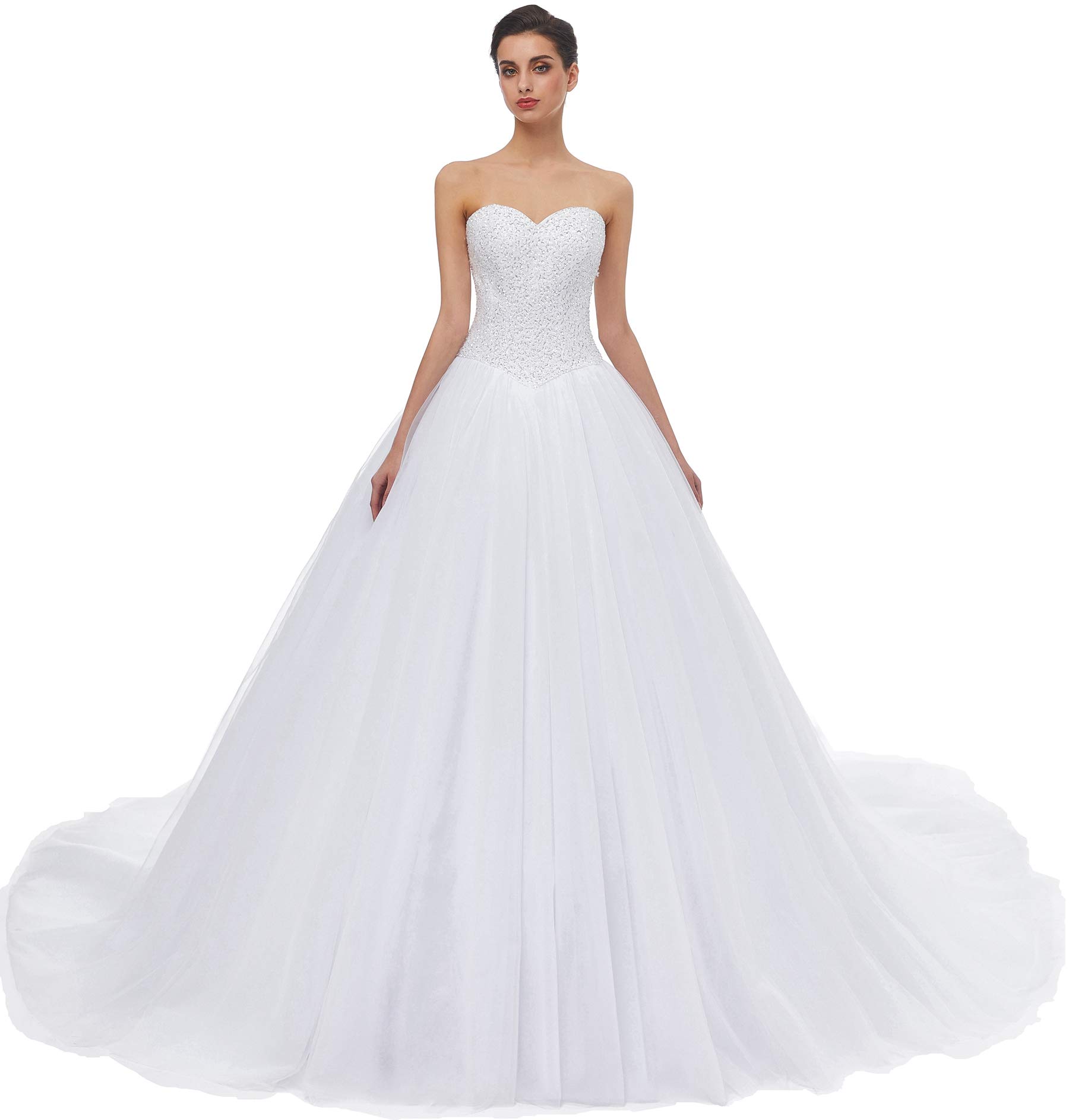Women's Sweetheart Tulle A-line Wedding Dresses for Bride with Train