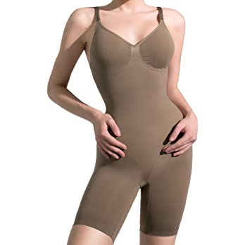          PUMIEY Shapewear Bodysuit for Women Tummy Control V-Neck With Open Gusset Hourglass Collection        