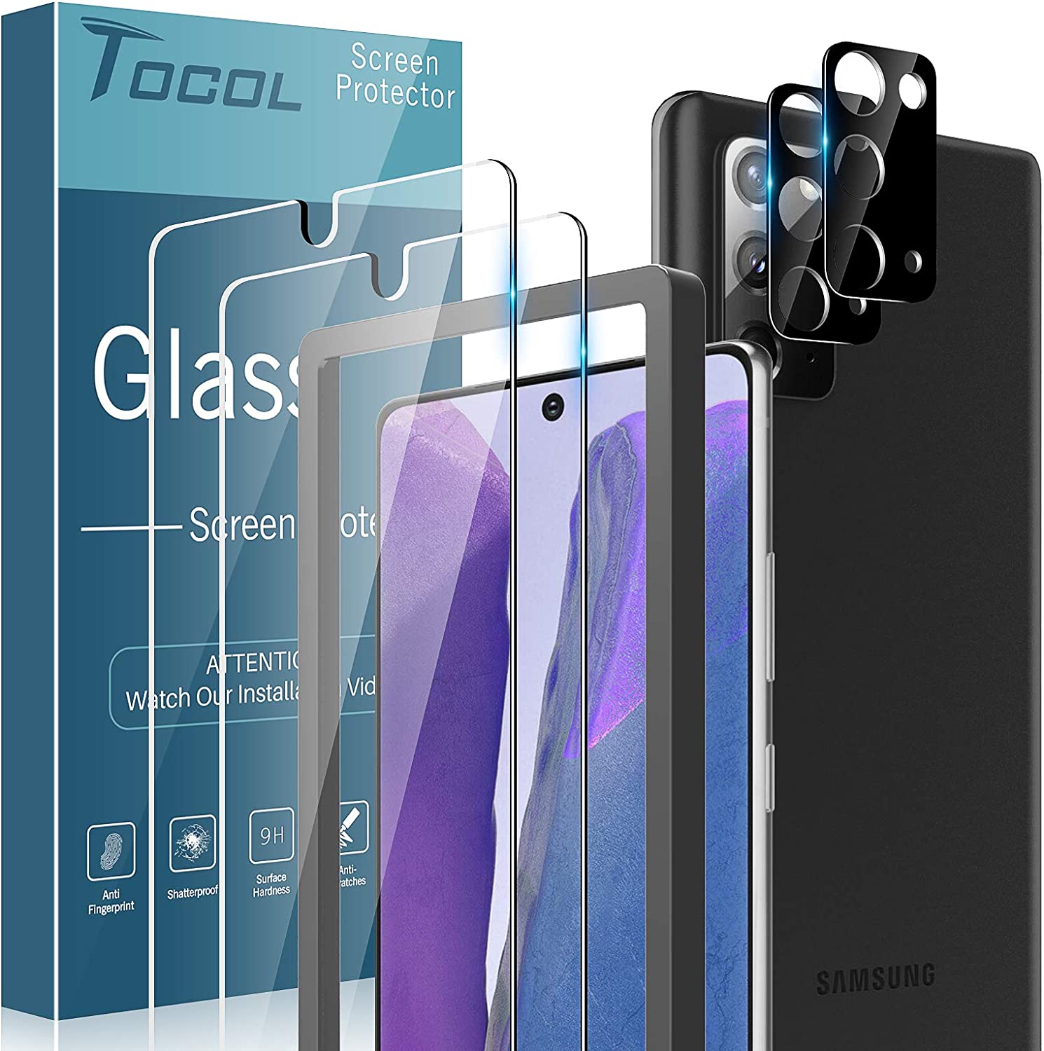         TOCOL 4 Pack Compatible with Samsung Galaxy Note 20 5G (Not for Ultra)- 2 Pack Tempered Glass Screen Protector and 2 Pack Tempered Glass Camera Lens Protector Bubble Free Case Friendly 9H Hard