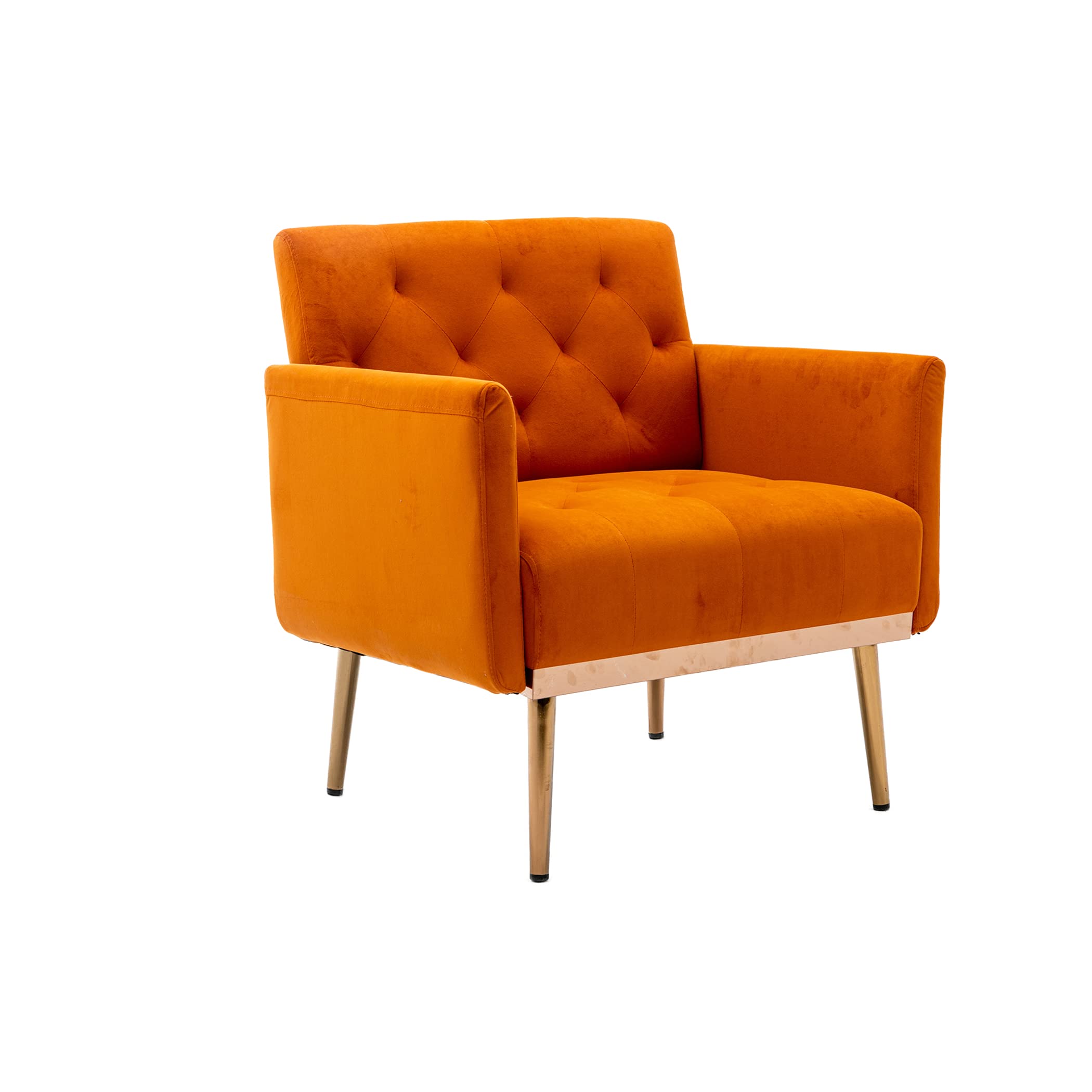 SZLIZCCC Square Velvet Accent Chair, Golden Metal Leg Single Sofa Chair, Living Room Chair, Bedroom Chair, Coffee Chair, Reception Chair (Orange)