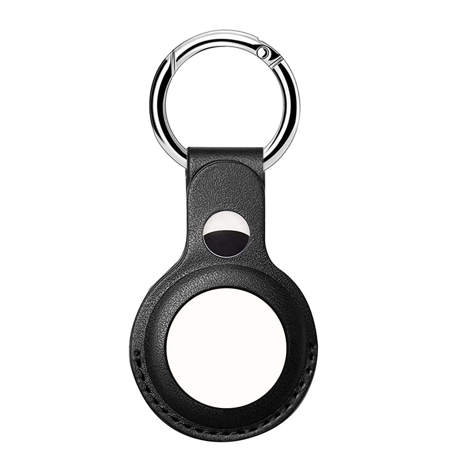 HXL New Leather Case for Apple AirTag Finder, Anti-Scratch Protective Leather Case with Keychain, 1 Pack Anti-Lost Open Port Design (Dual Hole - Black)