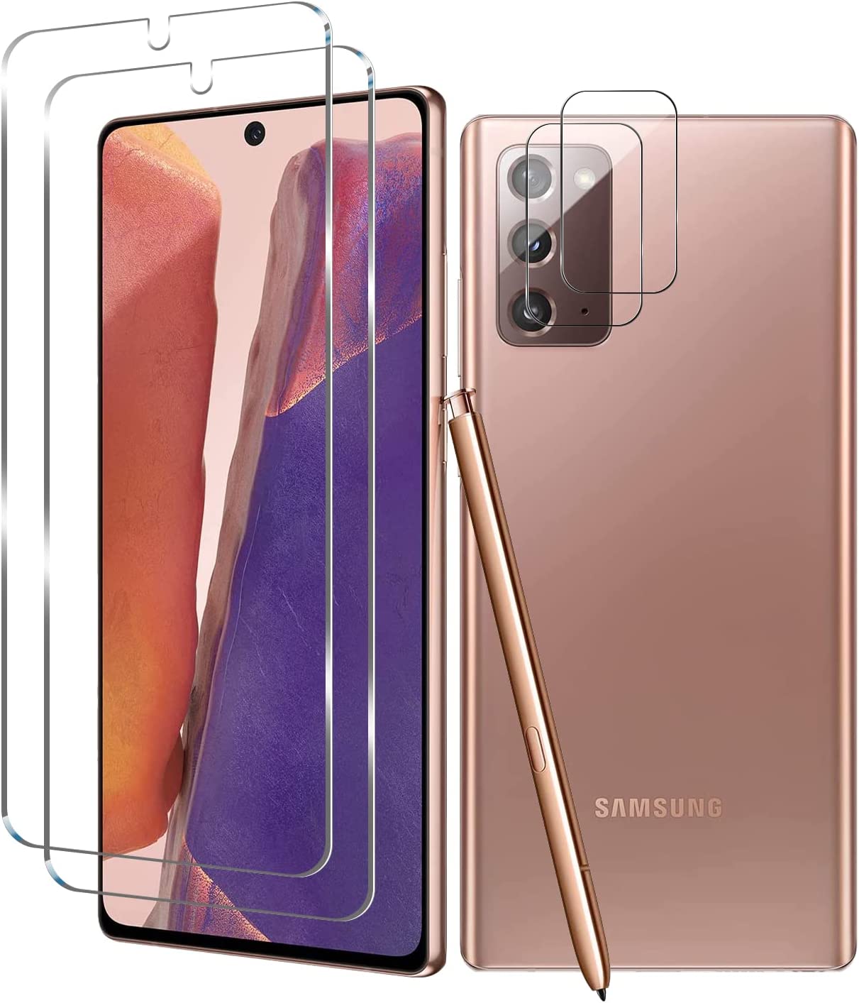         Galaxy Note 20 Tempered Glass Screen Protector + Camera Lens Protector [ 2 + 2 Pack ] [Compatible Fingerprint] [Anti-Scratch] [Case Friendly] Clear HD Protective Film for Samsung Galaxy Note 2