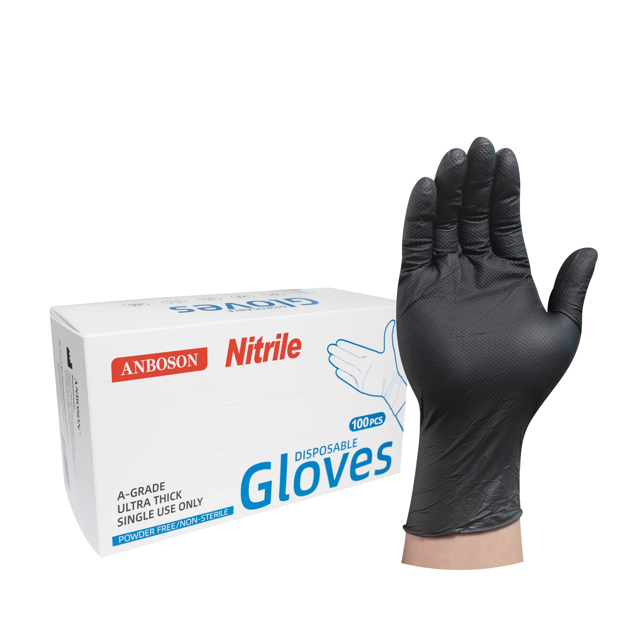 ANBOSON Nitrile Gloves,8 Mil Gloves ,Diamond Texture Gloves,Latex Free, Powder-Free,Mechanic Gloves for Industrial