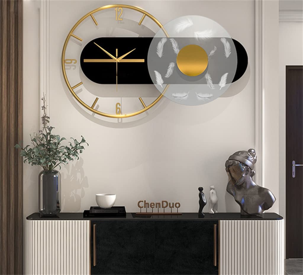ZSEDP Mirror Wall Clock with Light Geometric Wall Clock Silent Metal Hanging Watch Digital Clocks Living Room Decor (Color : D, Size : 60 * 36cm)