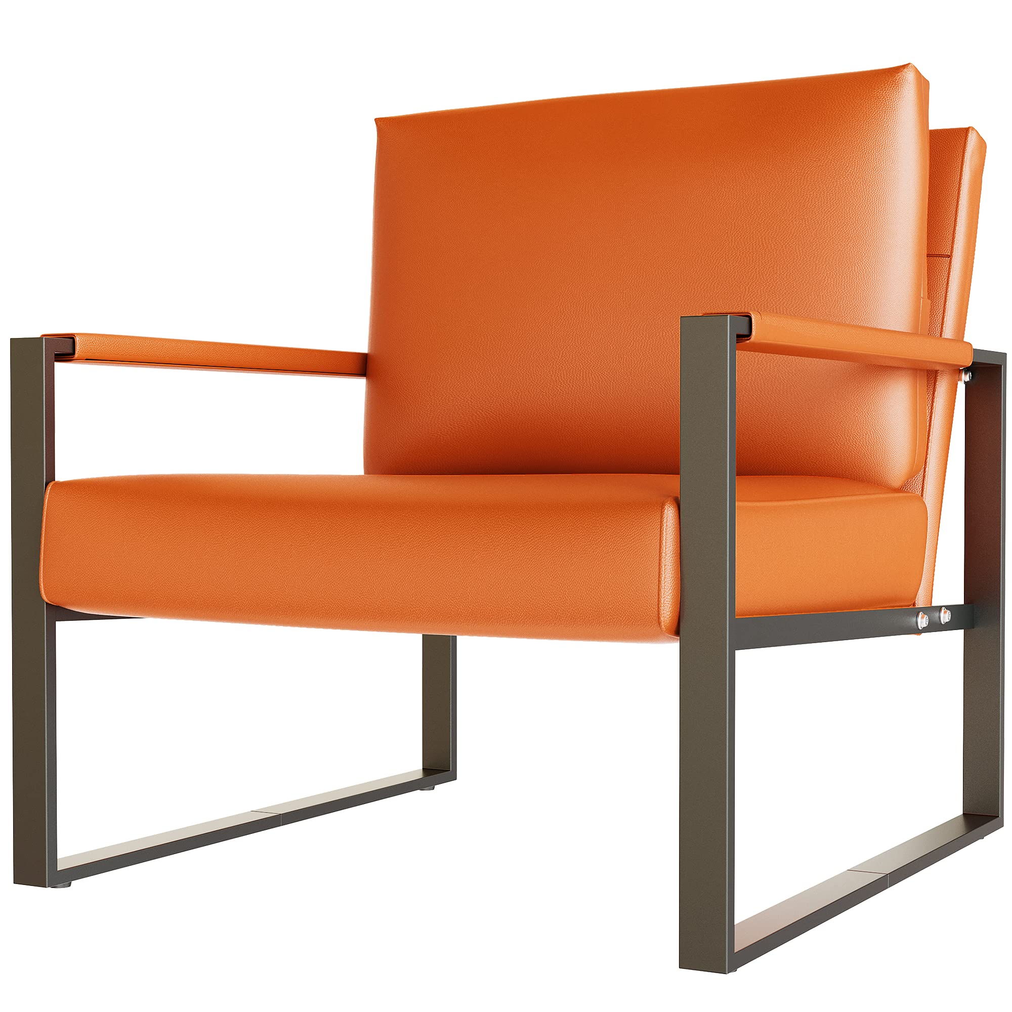 Hooseng Living Room Armchair-Leather Single Sofa Extra-Large Accent Chair Ergonomic Cushion, Sturdy Metal Frame w/Anti-Scratch Foot Mats, 282829, New Look-Orange