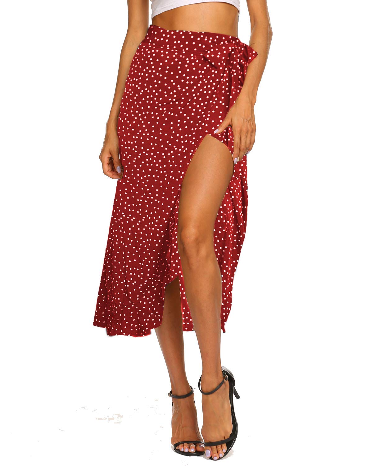 Women's Boho Leopard Skirt High Low Split Summer Beach Midi Wrap Skirts