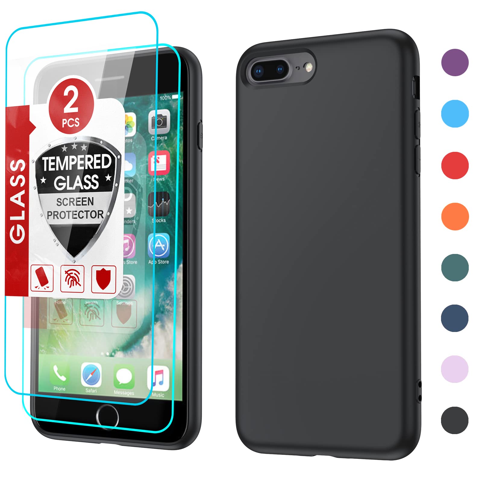 LeYi for iPhone 7 Plus Case, iPhone 8 Plus Phone Case with [2 Pack] Tempered Glass Screen Protectors, Shockproof Full-Body Liquid Silicone with Anti-Scratch Microfiber Liner Case iPhone 7 Plus, Black…