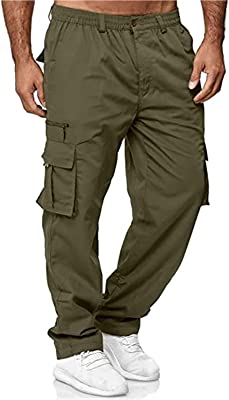 Men's Multi-Pocket Pants Outdoor Cargo Jogger Pant Work Hiking Tactical Loose Straight Trousers Sweatpants