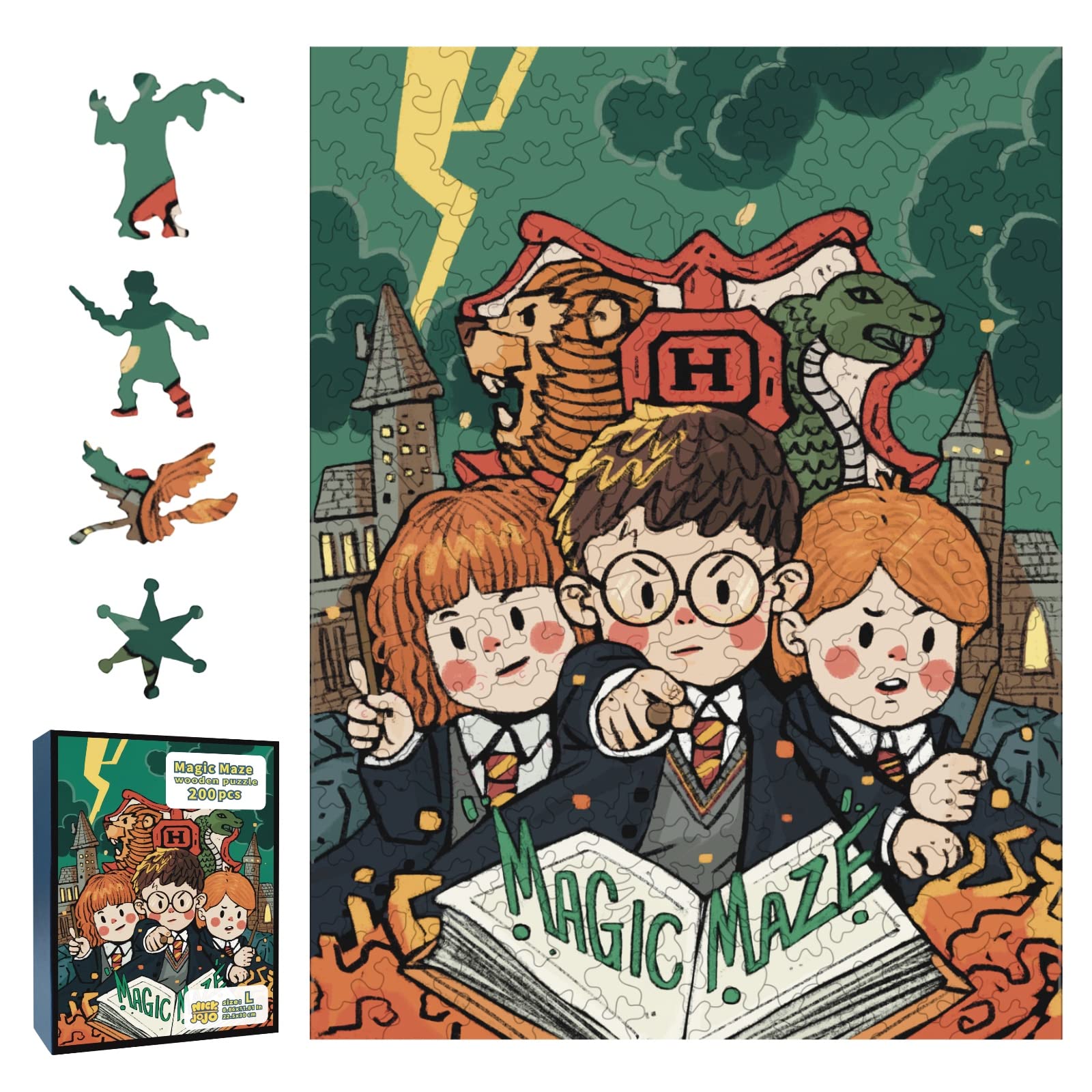 Wooden Jigsaw Puzzles- Magic Maze，200 Pcs– 8.86x11.81 in，Exclusive Authors Design，Unique Shape Beautiful Gift for Adults and Kids