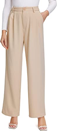          SweatyRocks Women's Casual Wide Leg High Waisted Button Down Straight Long Trousers Pants        