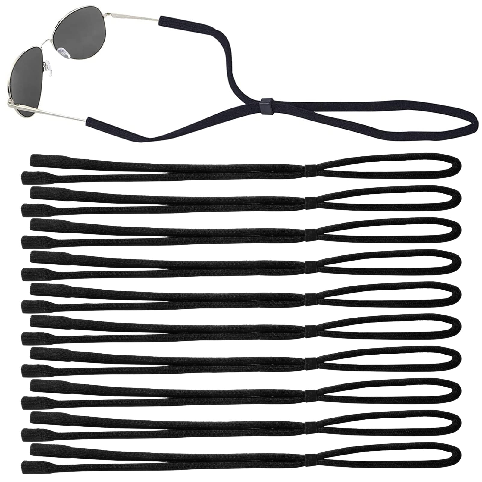 Leyaron 10 Pack Glasses Strap Adjustable Eye Glasses String Straps Sports Sunglasses Holder Eyewear Retainer for Men Women, Black