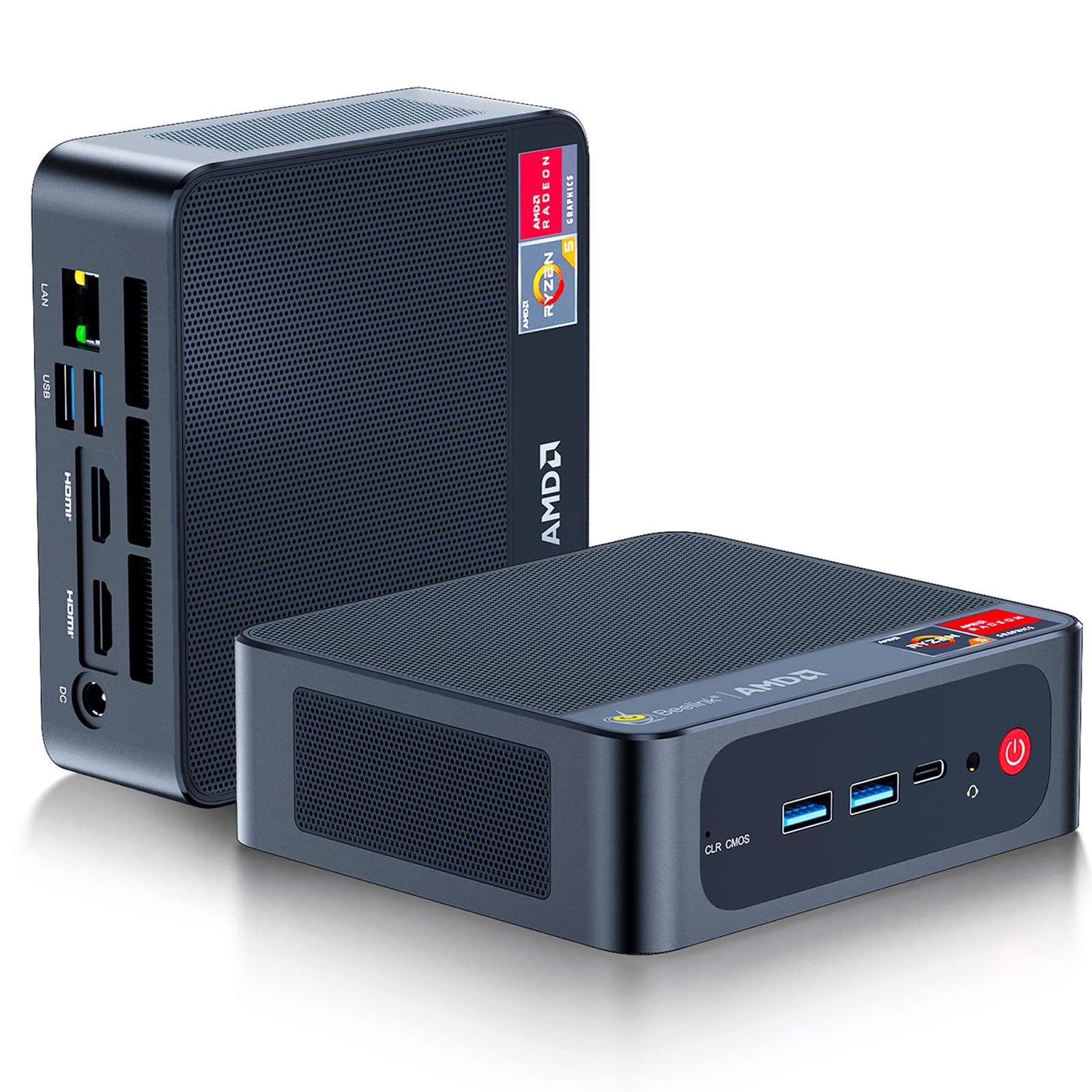 Beelink SER5 Mini PC, AMD Ryzen 5 5500U (6C/12T, up to 4.0Ghz), 16G DDR4+500GB M.2 2280 NVMe SSD, Mini Desktop Computer 4K@60Hz/WiFi 6/BT5.2/Dual HDMI/Type-C, Support 2.5 Inch HDD