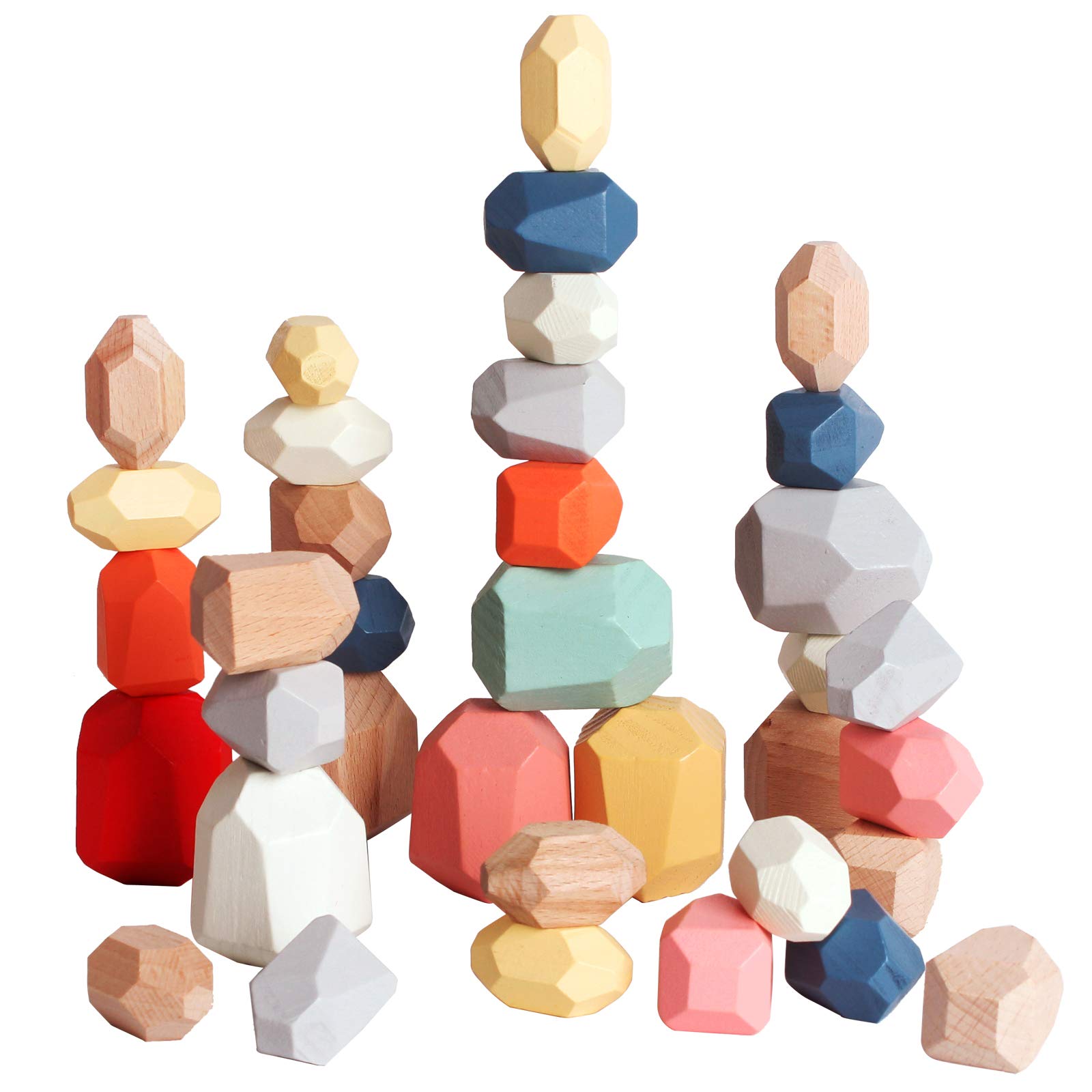 BESTAMTOY 36 PCs Wooden Sorting Stacking Rocks Balancing Stones ,Educational Preschool Learning Montessori Toys, Building Blocks Game for Kids 3 4 5 6 Years Boy and Girl Birthday for Kids