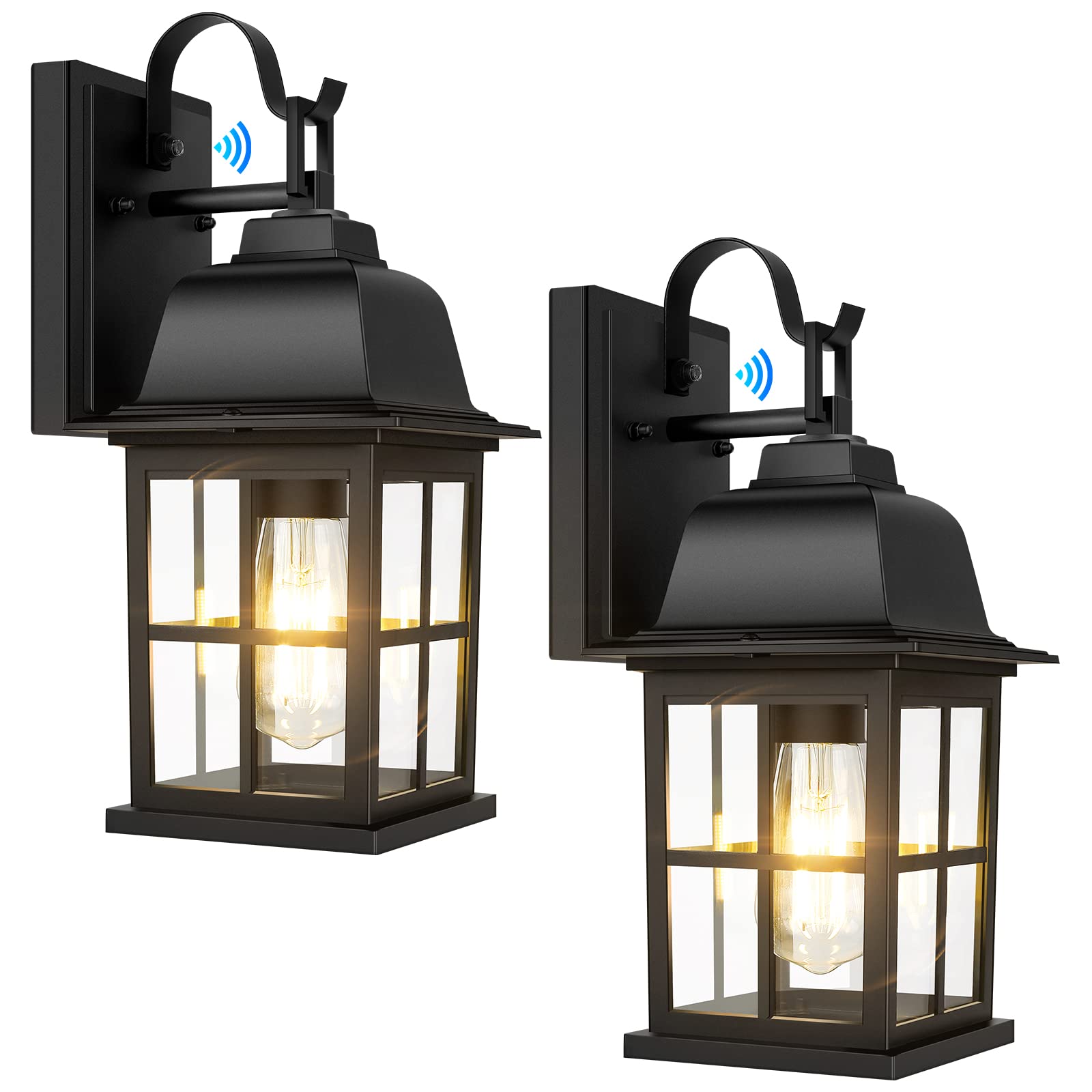 2-Pack Dusk to Dawn Outdoor Wall Lantern, Exterior Porch Light Fixtures Wall Mount with Photocell, 100% Anti-Rust Aluminium Outside Black Wall Lights, Waterproof Patio Wall Lights for House Garage