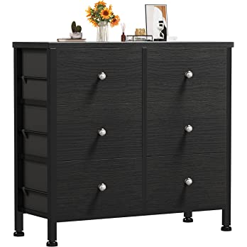          BOLUO Black Dresser for Bedroom 6 Drawer Dressers & Chests of Drawers Small Fabric Dresser Storage for Closet Modern        