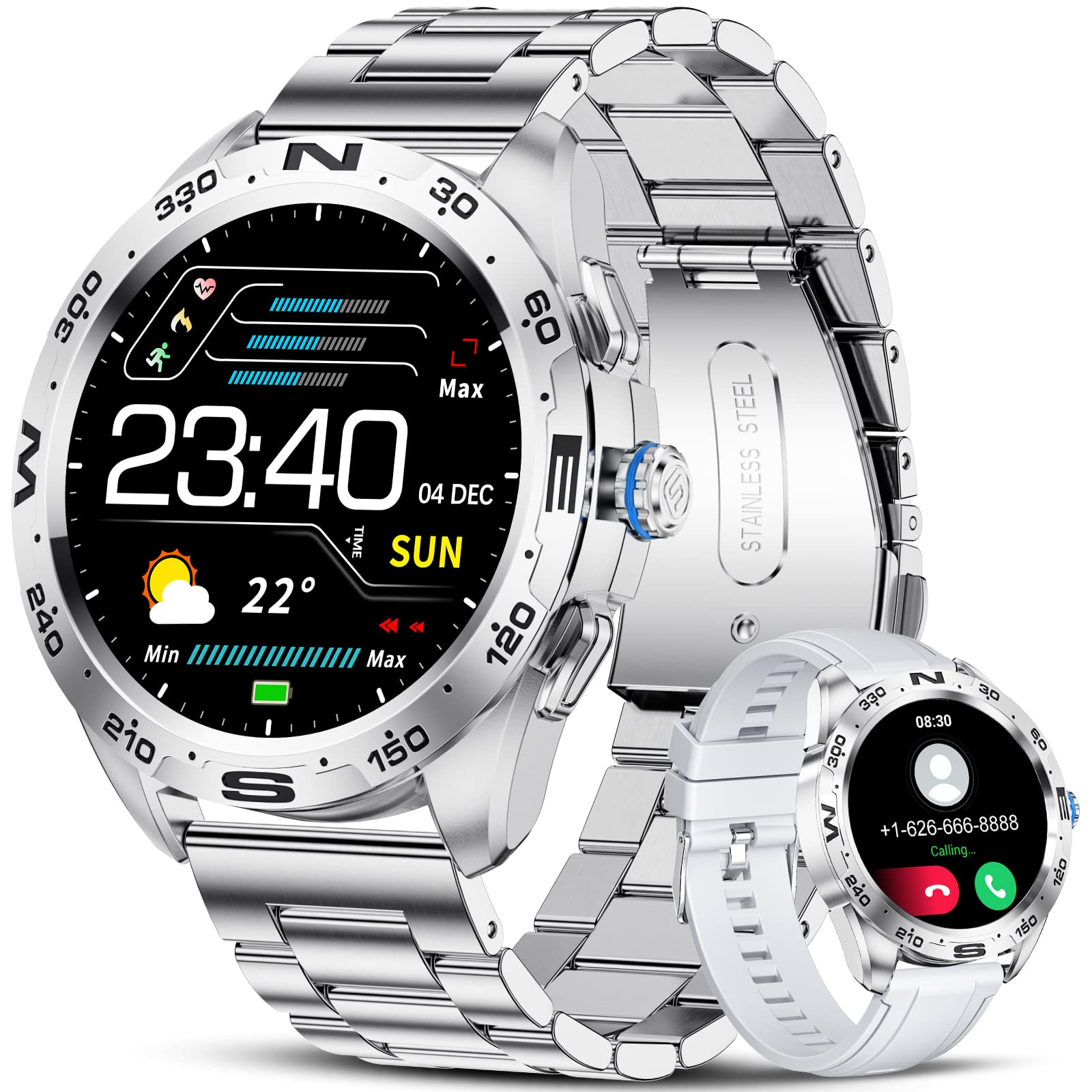 Smart Watches for Men, Smartwatches with Bluetooth Voice Call, 1.32" Touchscreen Smart Watch for Android iOS with Heart Rate/Sleep Monitor/20 Sports, IP67 Waterproof Split Screen Fitness Watch, Silver