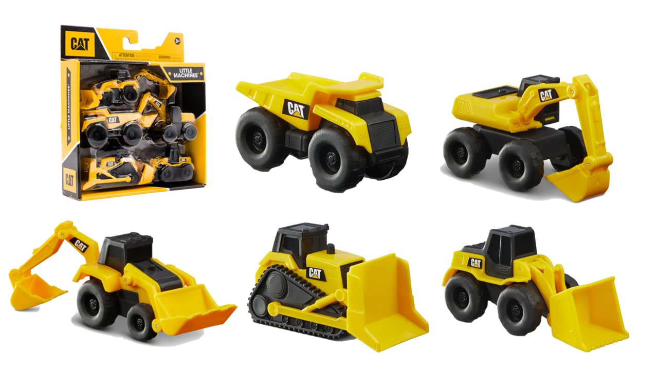 Cat Construction Little Machines 5 Pack - Great Cake Toppers - Great for Easter Baskets, Yellow
