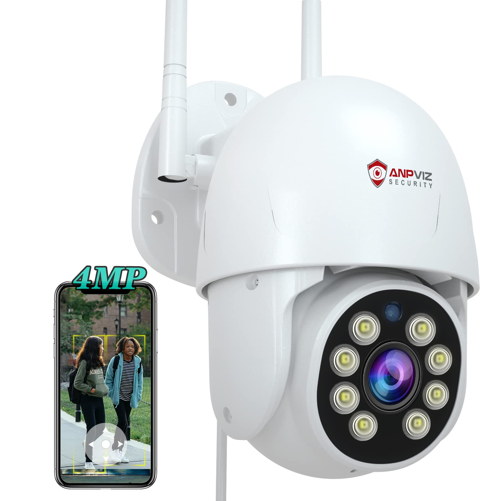 Anpviz 2K Security Cameras Outdoor, 4MP PTZ IP Camera 2.4G Wireless WiFi Security Camera with Human Auto Tracking, Alarm Siren, 4X Digital Zoom, Color Night Vision, 2-Way Talk, 24/7 SD Storage