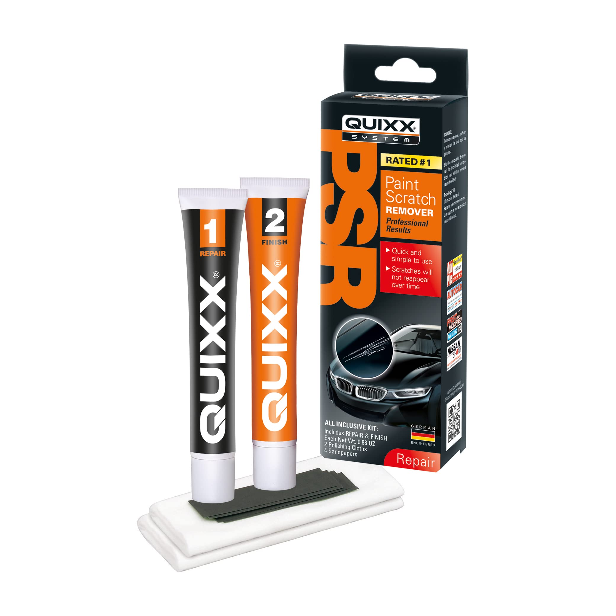 QUIXX 00070-US Paint Scratch Remover Kit, Removes Scratches, Minor Scrapes, and Traces of Unwanted Paint Transfer, Quickly, and Effectively , white (8-Count)