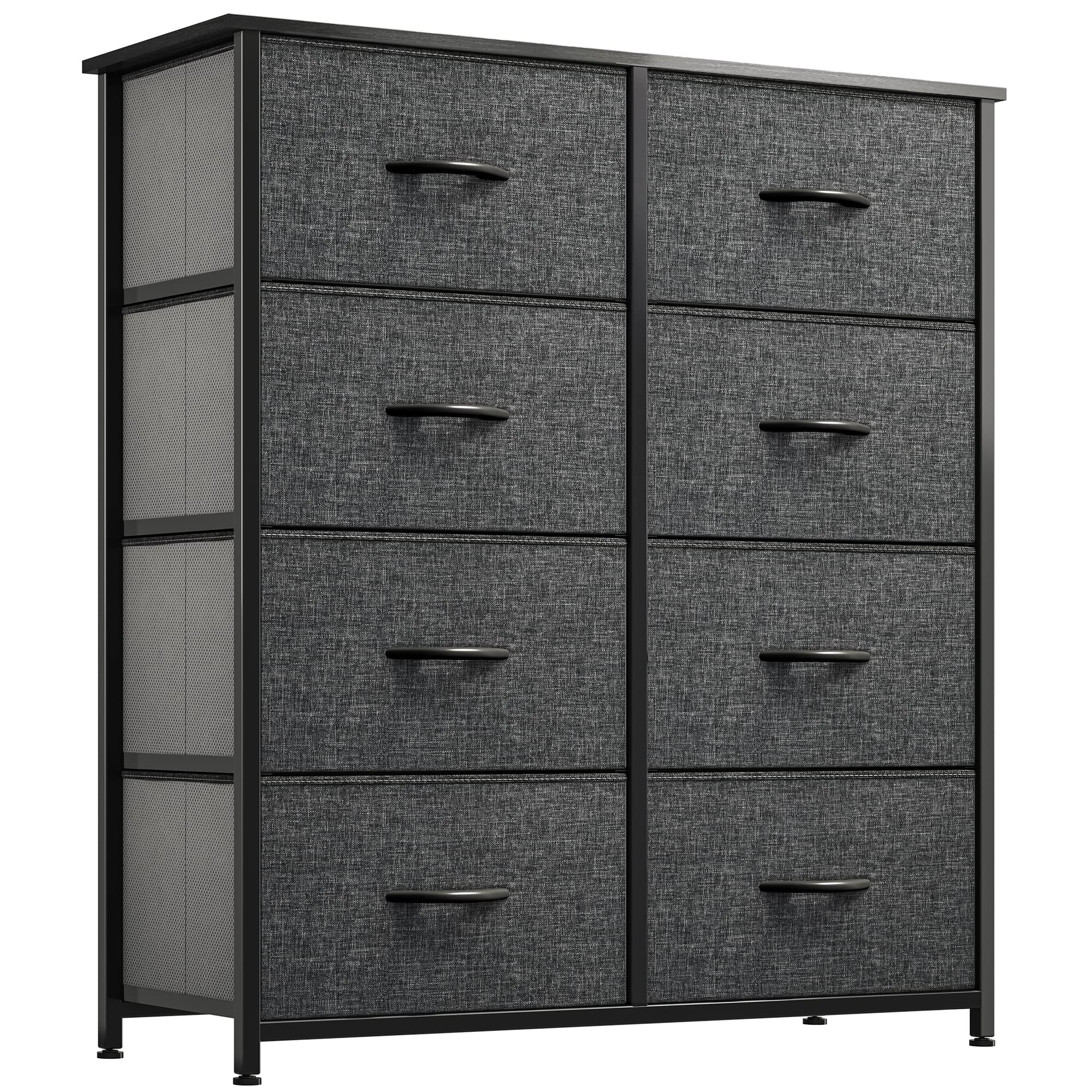 YITAHOME Storage Tower with 8 Drawers - Fabric Dresser with Large Capacity, Organizer Unit for Bedroom, Living Room & Closets - Sturdy Steel Frame, Easy Pull Fabric Bins & Wooden Top (Black/Grey)