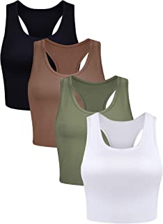 4 Pieces Basic Crop Tank Tops Sleeveless Racerback Crop Sport Top for Women