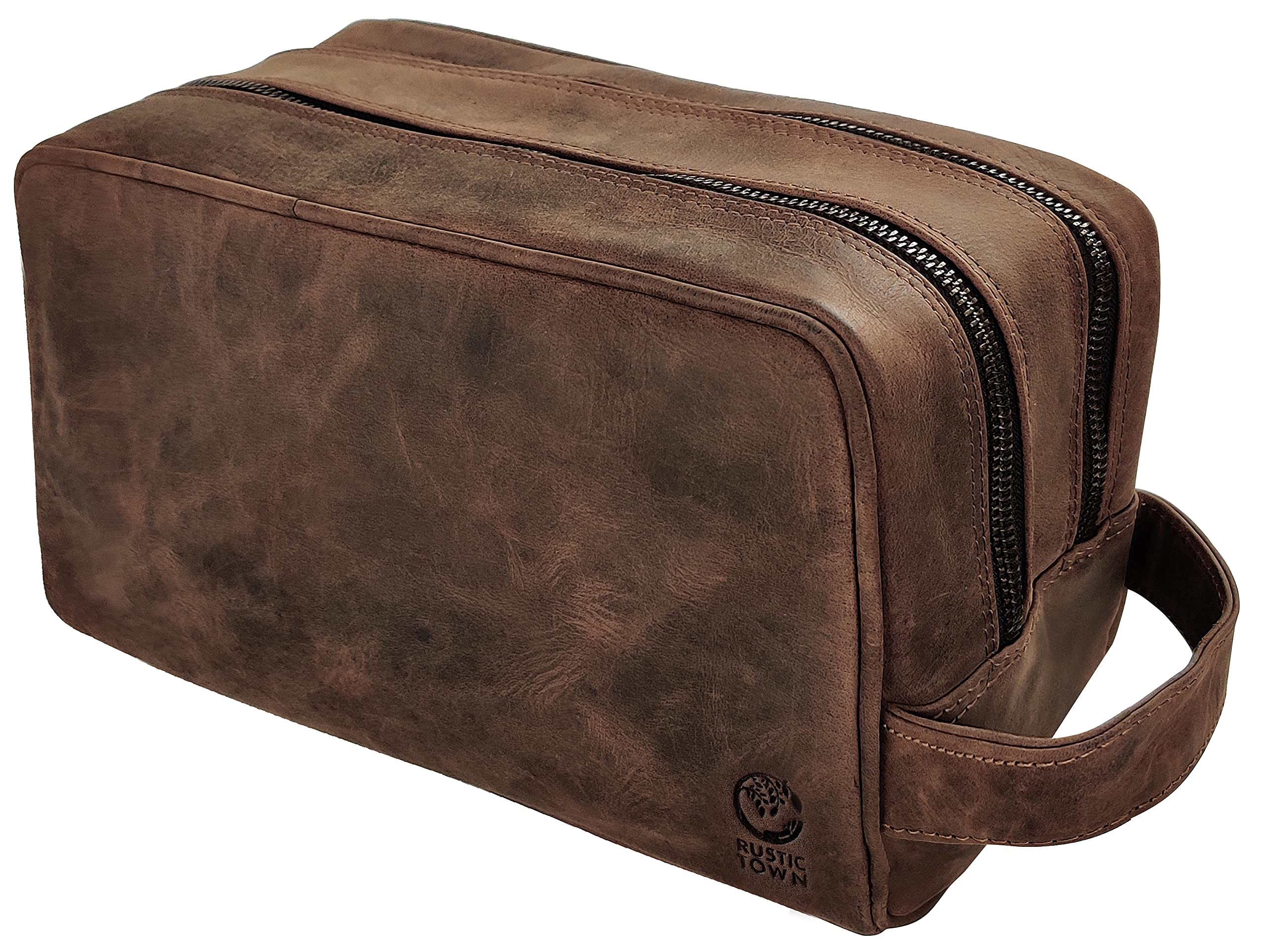 Genuine Leather Travel Toiletry Bag - Dopp Kit Organizer (Dark Brown)