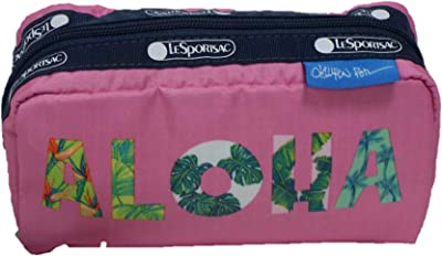 Lauren Roth Leilani HAWAII EXCLUSIVE Rectangular Cosmetic Bag Style 6511/Color K608, ALOHA Placement Print, Palm Trees, Lauren Roth Logo Tag & Hawaiian Pineapple, Uluwehi Interior Lining