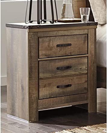          Signature Design by Ashley Trinell Rustic 2 Drawer Nightstand with USB Charging Stations, Warm Brown        