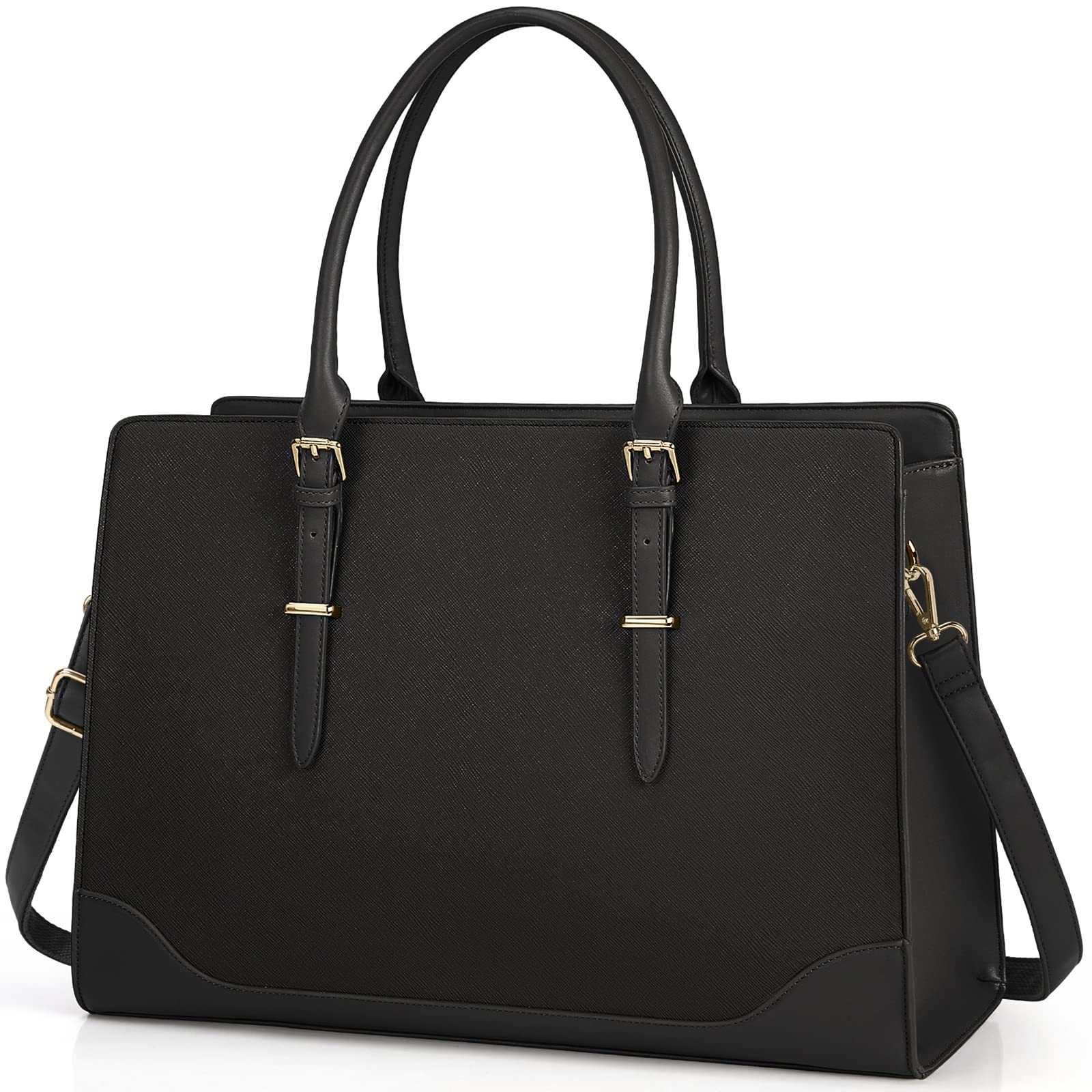 Laptop Bag for Women 15.6 Inch Laptop Tote Bag Large Capacity Work Bag Waterproof Leather Office Briefcase Lightweight Business Computer Tote Bag Fashion Shoulder Bag Handbag Black
