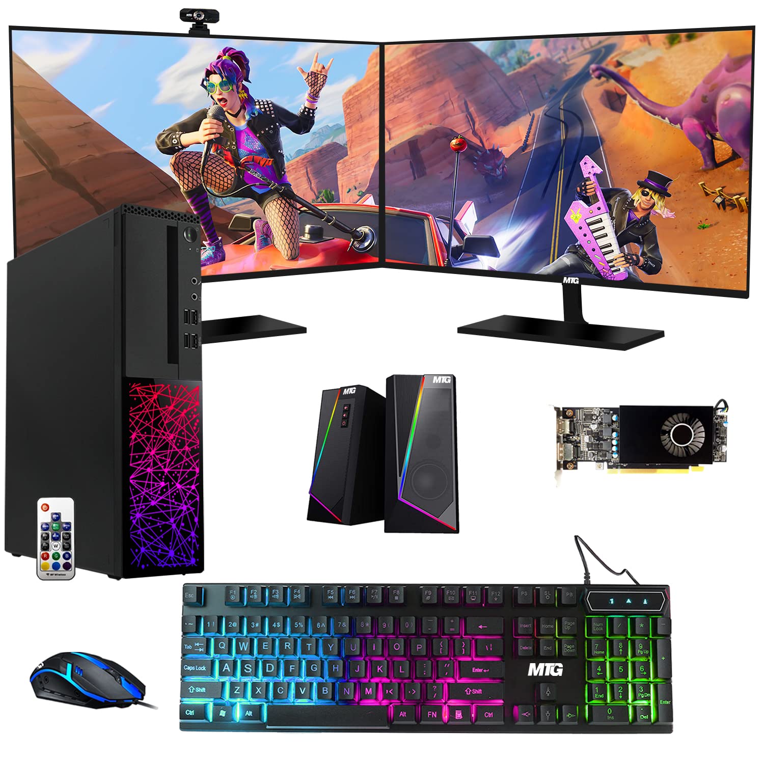 Gaming Desktop PC, Intel i5 6th Gen, TechMagnet Galaxy, 16GB RAM, 1TB SSD | 2TB HDD, MTG New Dual 24 Inch Monitor, AMD RX 550, RGB Keyboard Mouse, Speaker, Webcam, Win 10 Pro (Renewed)