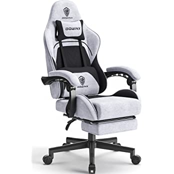          Dowinx Gaming Chair Fabric with Pocket Spring Cushion, Massage Game Chair Cloth with Headrest, Ergonomic Computer Chair with Footrest 290LBS, Black and Grey        