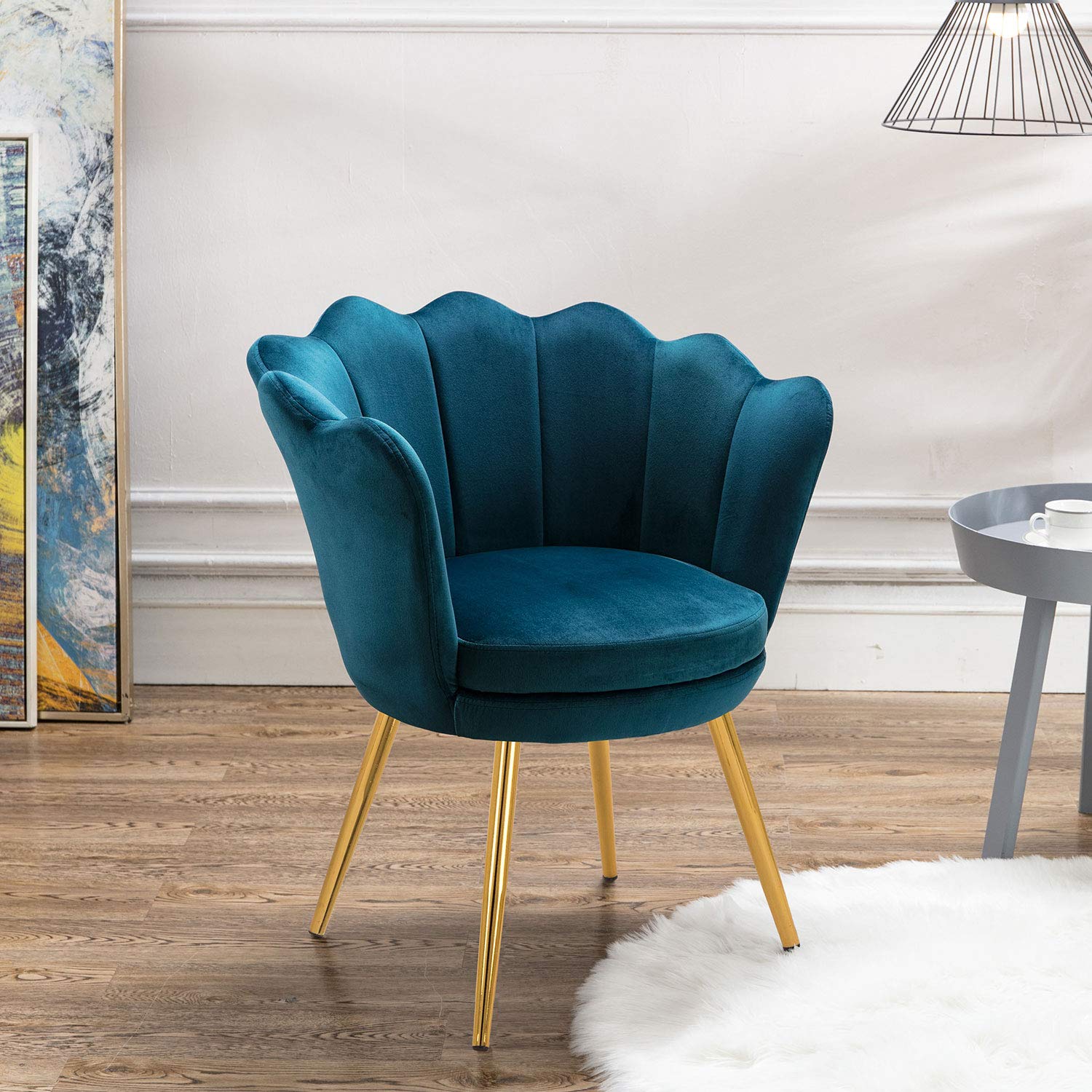 Mordern Velvet Accent Chair,Comfy Lotus Upholstered Armchair Single Sofa with Gold Legs (Teal)