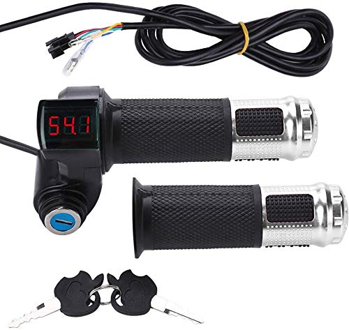 Throttle Grip Handlebar, Universal Throttle Control Grips Cover with LED Display 3 Gears Speed Switch and Power Key Locker Accelerator for Electric Bike Scooter Tricycle (Silver)