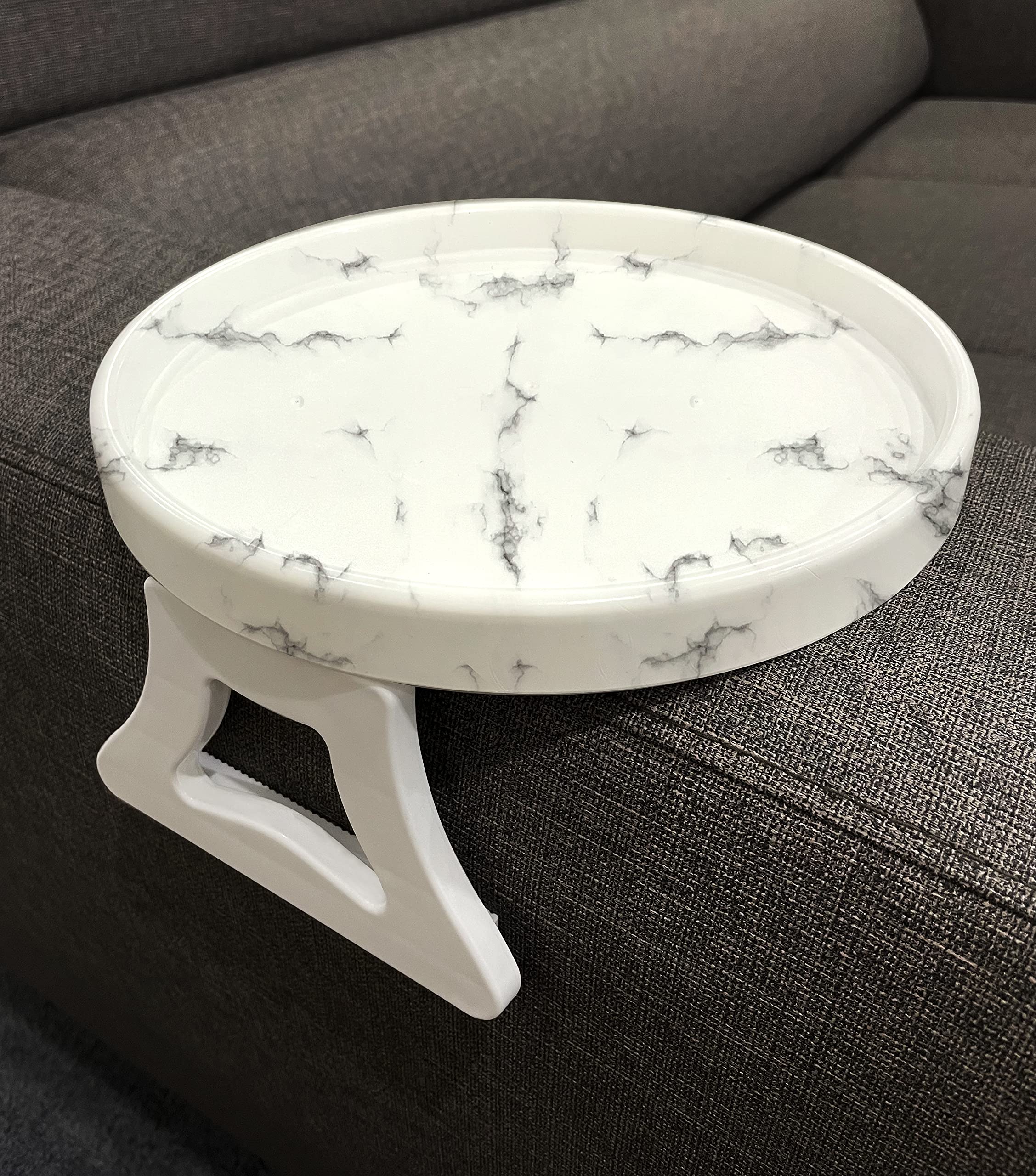 Marble Printed Sofa Arm Clip Table, Armrest Tray Table, Drinks/Remote Control/Snacks Holder (Round)
