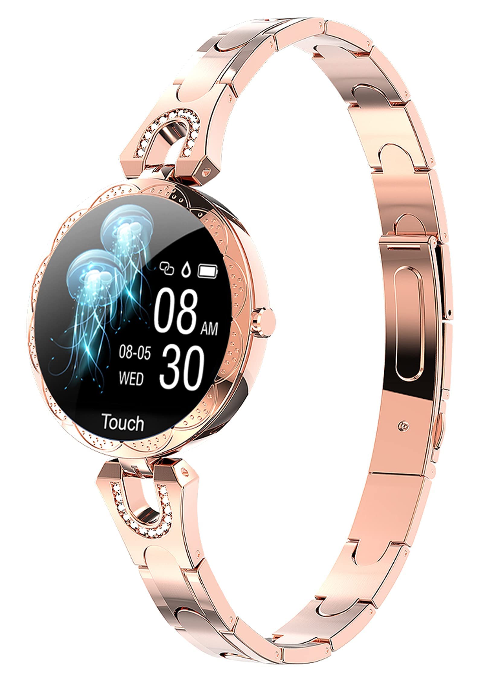 Smart Watch for Women,Waterproof Fitness Tracker for Android iOS Luxury Rose Gold Crystal Smart Bracelet Calorie Counter Pedometer Call Message Reminder Sleep Tracker