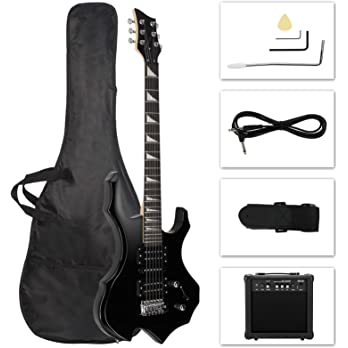          Ktaxon Electric Guitar Burning Fire Design Electric Guitar Kit 36-inch Beginner Guitar with Naturally Air-dried Solid Wood Body, 5-ways Pickup Switch and H-S-H Pickup(Black)        