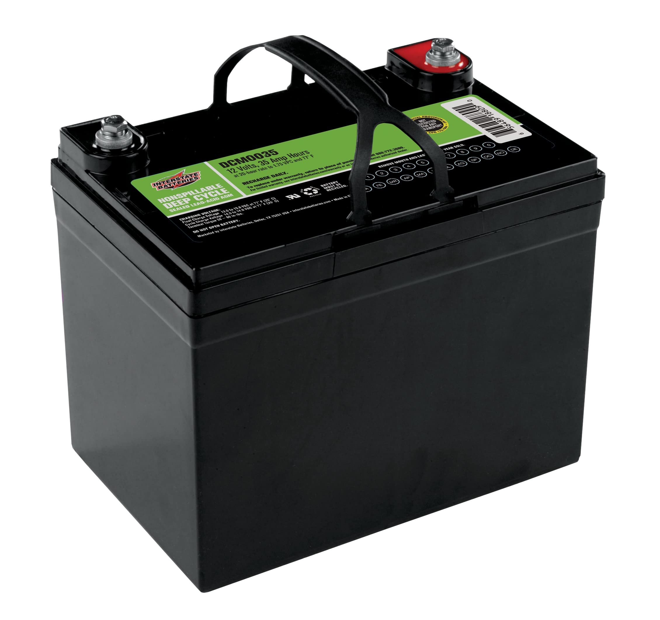 Interstate Batteries 12V 35Ah AGM Deep Cycle Battery (DCM0035) Group 24 Rechargeable Replacement Mobility SLA AGM Battery (Insert Terminal) Wheelchair, Trolling Motor, Scooter, RV
