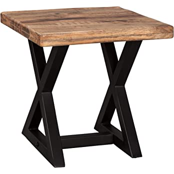          Signature Design by Ashley Wesling Urban Square End Table with Mango Wood Top, Light Brown & Black        