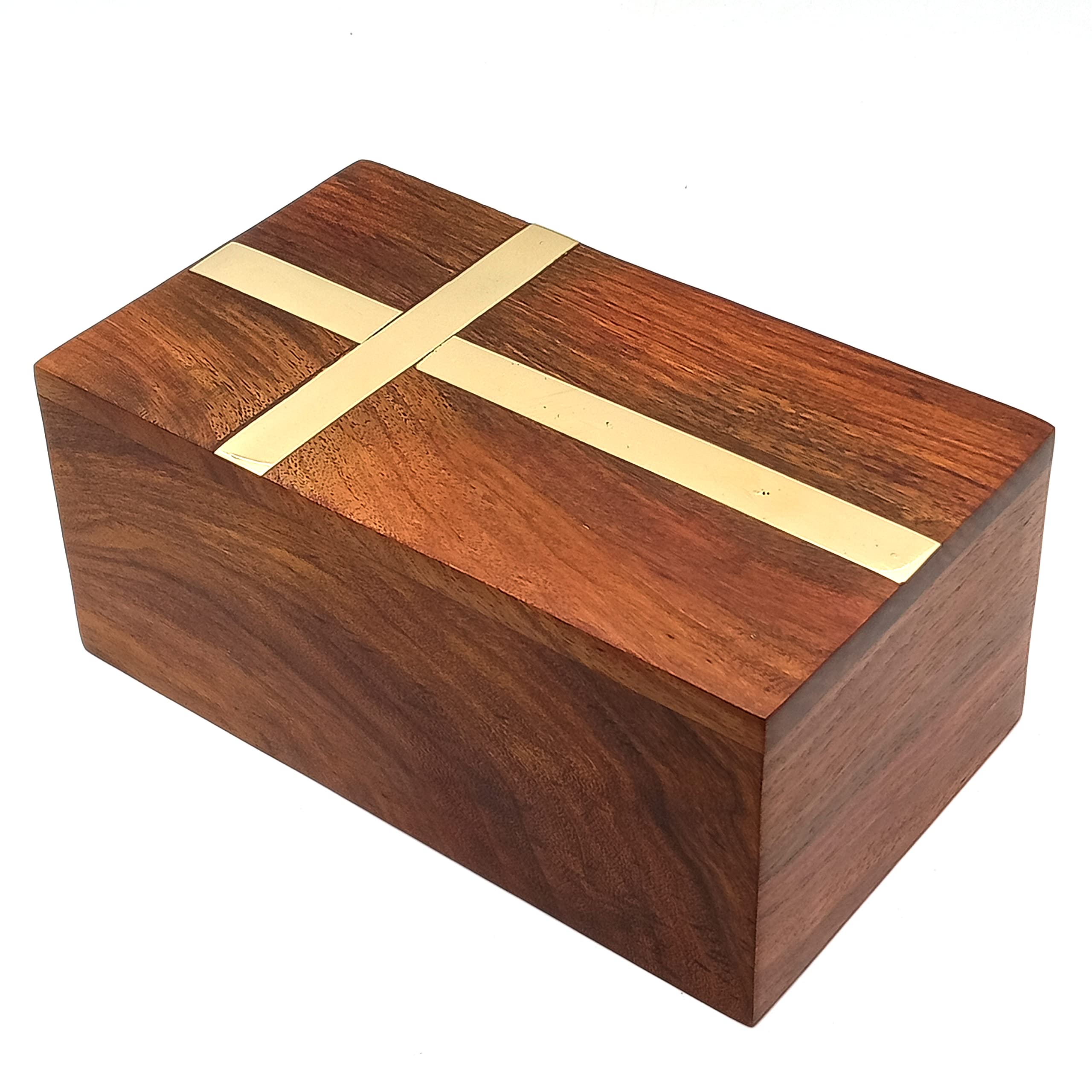 Wooden Urn for Human Ashes Beautiful Brass Cross Design-Wooden Urns Handcrafted Funeral Cremation Urn for Ashes Rosewood Decorative urn-Keepsake Cremation urn Box (Brass Cross Design)