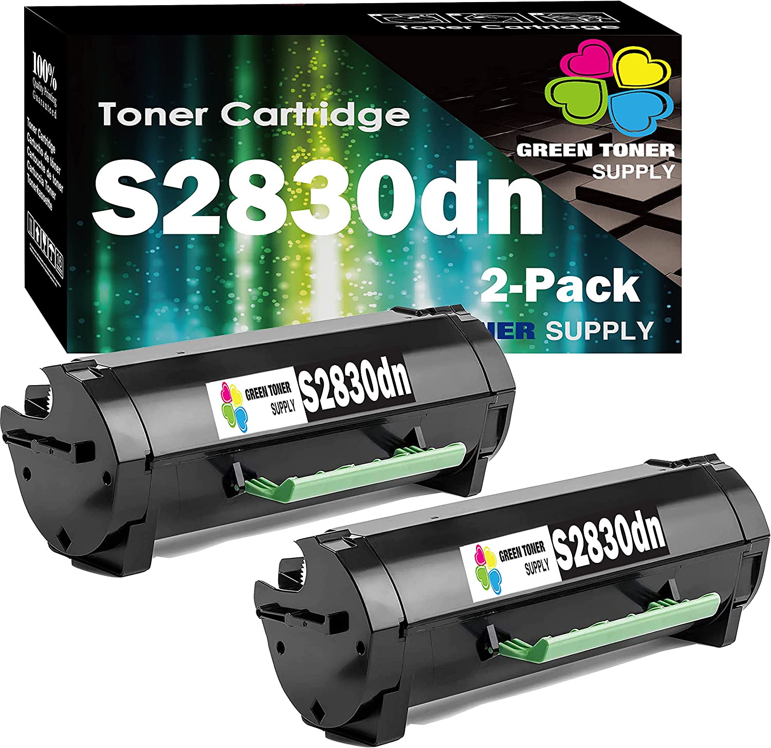         (2 Pack) Green Toner Supply Compatible Replacement for Dell S2830dn S2830 Toner Cartridge 2xBlack Work for Dell S2830dn S2830 Printer       