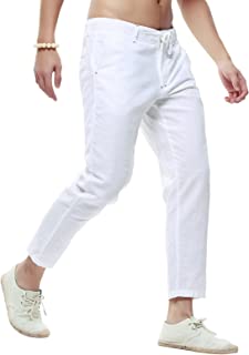 Men's Casual Drawstring Straight Fit Beach Linen Capri Pants