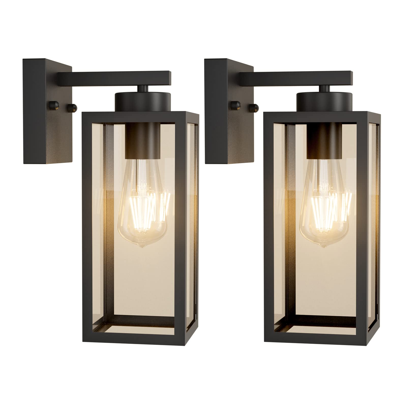 Tipace Outdoor Wall Lantern 2 Pack Black Exterior Wall Sconce with Clear Glass Shade Wall Mount Lights for Entryway,Porch,Doorway(Bulb Not Included)