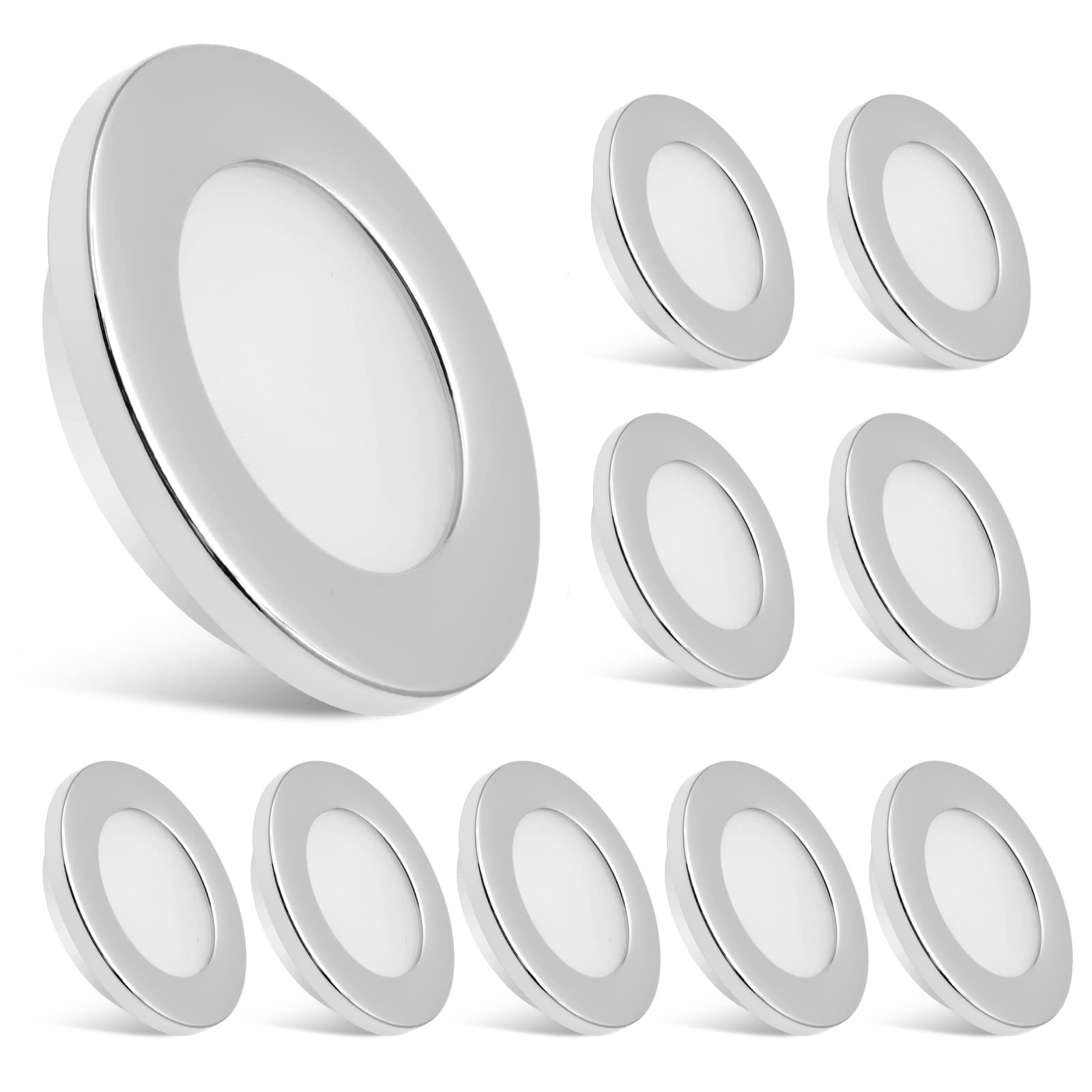 Dream lighting LED Recessed Ceiling Down Light Cabinet Light for 12volt DC RV Trailer Boat Indoor Lighting, Cool White, Silver Pack of 10